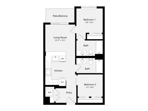 a floor plan of a unit with a bedroom and a living room